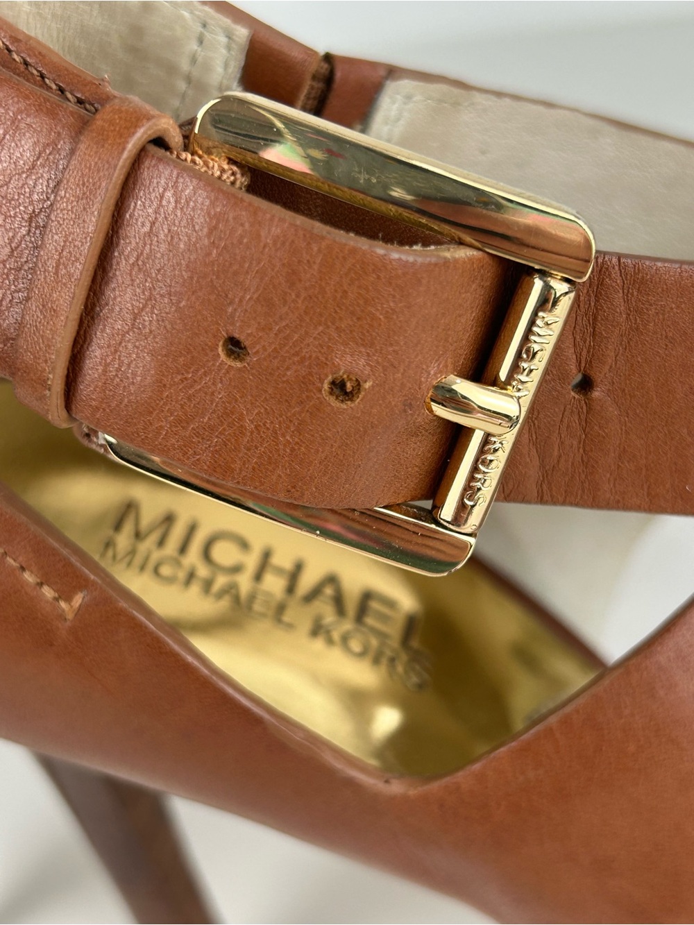 MICHAEL KORS BROWN NEUTRAL STRAP HIGH HEELS SIZE 8.5 - Picture 11 of 13